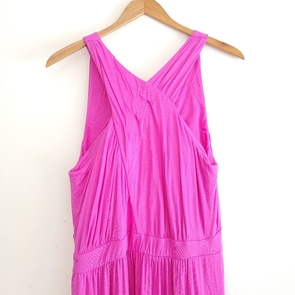 Soma Weekend Crossover Halter Soft Jersey Pink Maxi Dress Tiered Ruffle Large - Picture 5 of 11